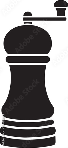 Simple black pepper mill icon with grinding handle on transparent background for culinary designs