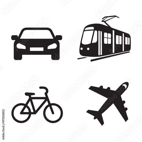 City transport car tram airplane urban travel icon collection