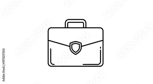 Simple line drawing of a briefcase with a shield emblem