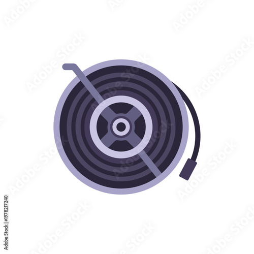 plastic black gray cable reel, electrical extension equipment, colorful vector flat style illustration