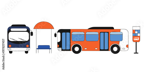 Public transport bus and bus stop shelter vector illustration with transport commuter illustration transportation infrastructure passenger cityscape mobility conveyance