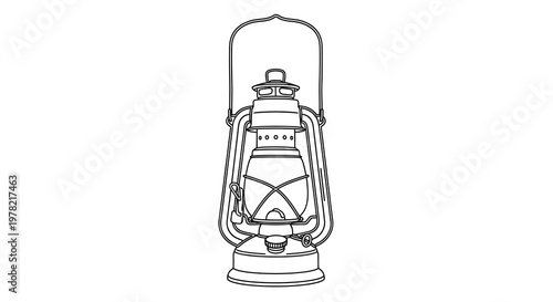 Vintage kerosene lantern illustration with a handle outlined in black and white