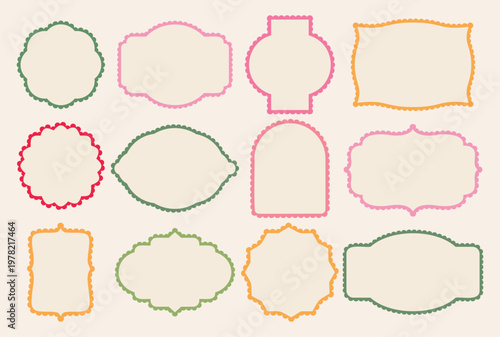 Set of Scalloped Edge Vector Frames, Pastel Decorative Labels and Wavy Border Badges for Stationery, Scrapbooking, and Branding Design