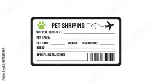 Pet Shipping Label Template with Fields for Animal Transport Information