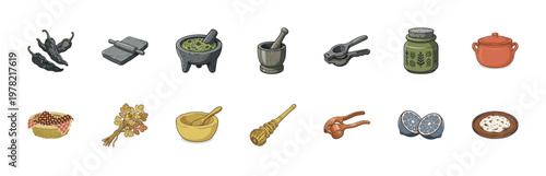 Traditional Stone Kitchenware Vector Set
