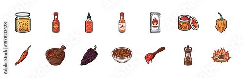 Chili Pepper and Hot Sauce Vector Asset Set