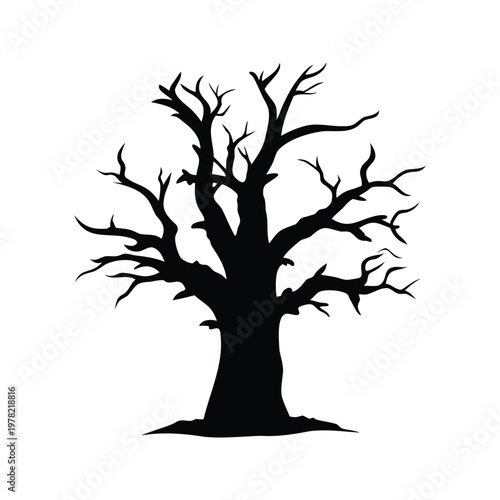 Silhouette of a large tree with bare branches, vector illustration design, old broken dead tree silhouette vector illustration