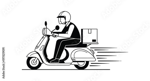 Delivery driver on a scooter speeding forward striking silhouette