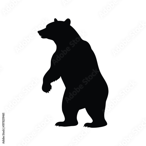 Majestic standing bear with powerful stance silhouette vector illustration, bear standing on hind legs silhouette vector illustration