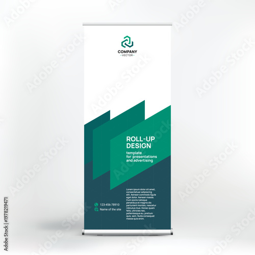 Banner design, roll-up stand for advertising, conferences, seminars, poster template for placing photos and text. Creative background for presentation