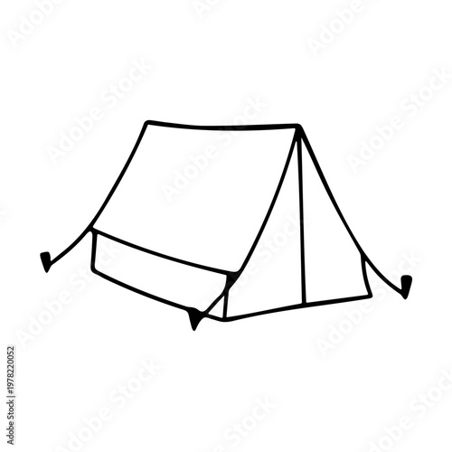 A minimalist line art illustration of a simple tent in a flat design style