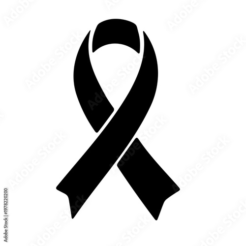 A black awareness ribbon icon on a white background