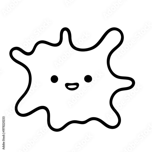 A cute cartoon germ or bacteria cell with a smiling face in a simple line art style