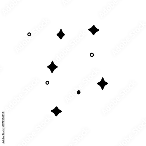 A minimalist vector graphic illustration of black diamonds and circles on a white background