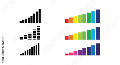 Colorful bar graphs and their grayscale counterparts illustrate data visualization