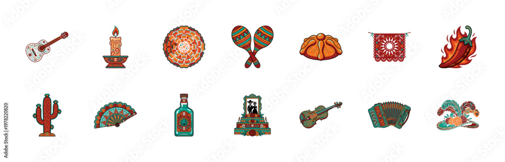 Fototapeta premium Day of the Dead Mexican Folk Art Assets