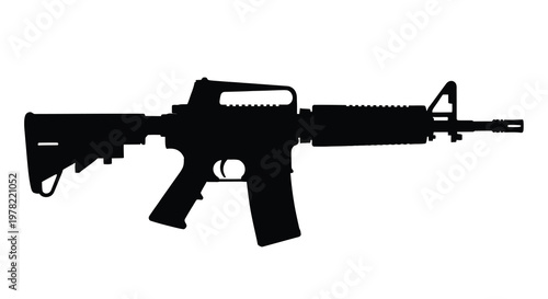 A stark black silhouette of an ar 15 style rifle against a white background silhouette