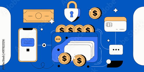 Secure online payment and finance concept with wallet credit card smartphone coins e commerce security smartphone transaction shopping e-commerce currency protection business