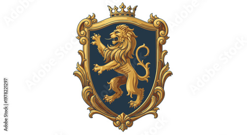 Royal Heraldry Emblem with Golden Lion and Decorative Shield Frame