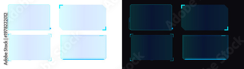 Bild auf Leinwand PNG image of Set of sleek, futuristic, empty GUI elements with blue glowing borders, perfect for modern tech display on transparent background