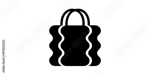 Wavy shopping bag icon in black an elegant graphic symbol for retail and fashion businesses tote bag e commerce curved handle carry bag pictogram minimalist silhouette shopping