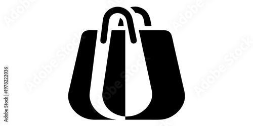Two-tone split shopping bag icon in black and white representing duality and choice in retail tote bag e commerce carry bag yin yang graphic design online store retail therapy