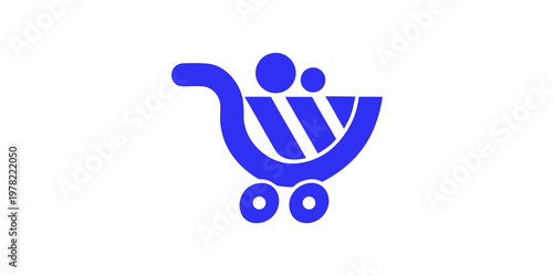 Stylized blue shopping cart icon with abstract letter w and circles shopping trolley e commerce online shopping letter w add to cart commerce e-commerce letter w monogram