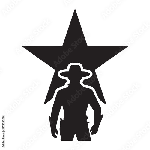 Cowboy Silhouette with Star Badge – Western Sheriff Logo Vector Illustration