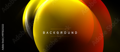 Abstract design features vibrant yellow, orange curves. Dark background emphasizes flowing shapes, modern aesthetic. Text reads background.