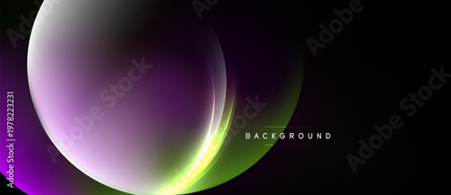 Abstract gradients blend, creating luminous curves against dark backdrop. Modern design evokes energy, depth, visual appeal.