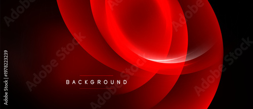 Abstract red layers create dynamic visual effect. Dark background emphasizes glowing curves, modern design element.