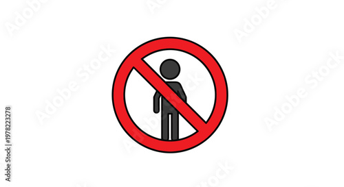 Red prohibition sign with human silhouette crossed out represents restricted access, no entry, or stay home orders for safety and security.