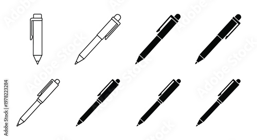 Bild auf Leinwand Line art depictions of various ballpoint pens in different orientations
