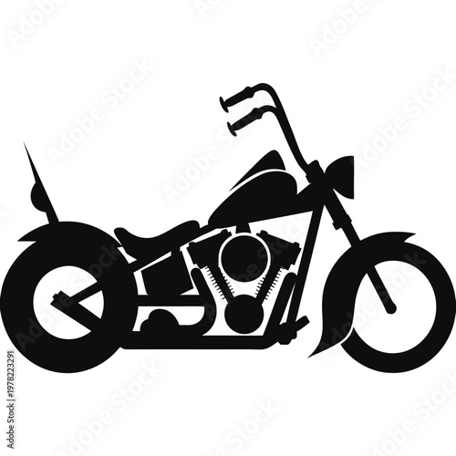 Vintage chopper motorcycle silhouette, classic black motor bike vector icon, retro custom cruiser motorcycle for garage and biker club branding