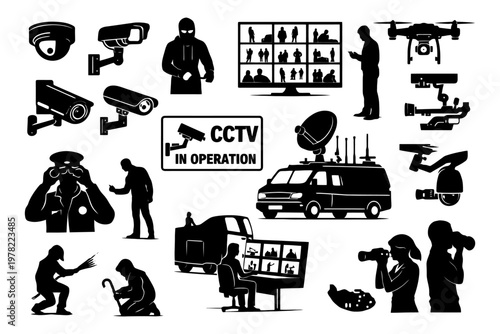 Surveillance security equipment and activities: cctv, drones, monitoring, cameras, surveillance.