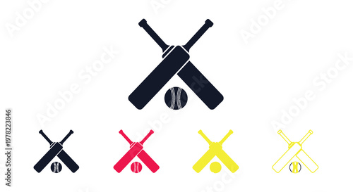 Canvas Print A graphic depiction of cricket bats and a ball in various colors