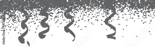 Gray confetti and streamers on white background