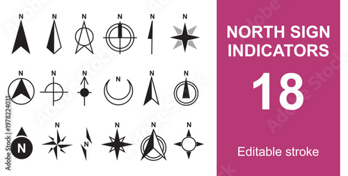 Foto Minimalist North Arrow Indicators for Map Design, Cartography and Navigation