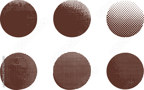 Six brown circles with dot patterns