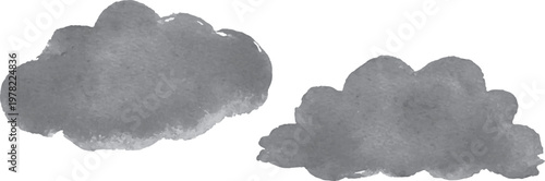 Two gray watercolor clouds on white background