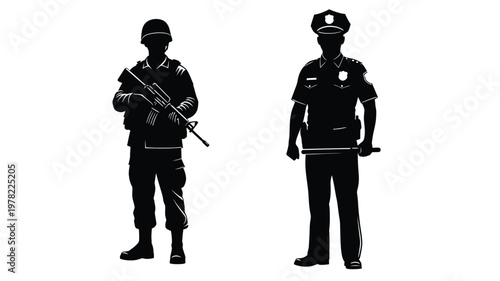 Two law enforcement officers depicted in striking black silhouette