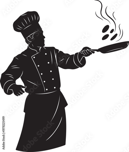 Chef Flipping Food in Pan Silhouette - Dynamic Culinary Action