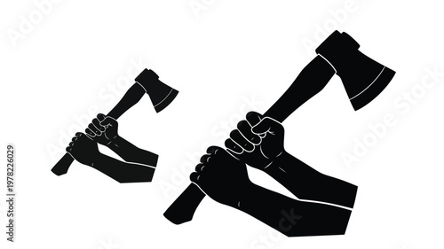 Two arms firmly grasping axes a powerful black silhouette