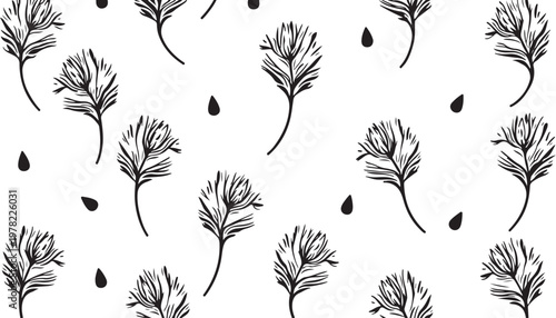 Floral Wave Border Pattern Vector, Decorative Botanical Line Design for Textile, Wallpaper and Packaging