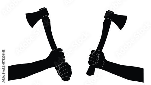 Two hands gripping axes a striking black graphic silhouette