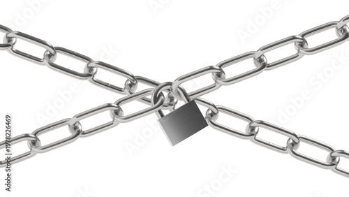 Chain and padlock. Isolated. 3d illustration.