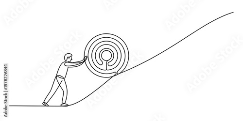 Minimalist continuous line art illustration featuring a mother dog sitting with her small puppy