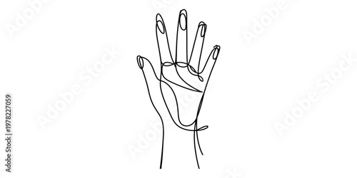 A minimalist single line drawing of an open human hand illustration on a plain white background Vector, illustration