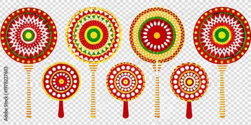 Colorful traditional mexican clackers with intricate geometric designs displayed