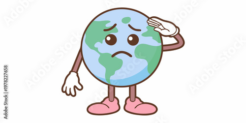 Sad earth character with hand to forehead expressing worry and distress